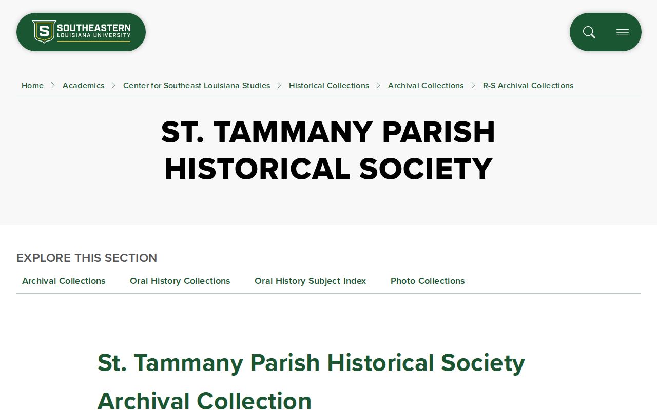 St. Tammany Historical Society collection description for historical Slidell neighbor research