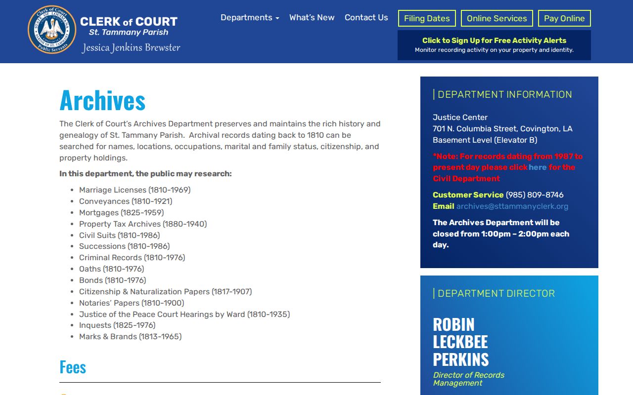 St. Tammany Parish Clerk Archives page for tracing previous Slidell residents