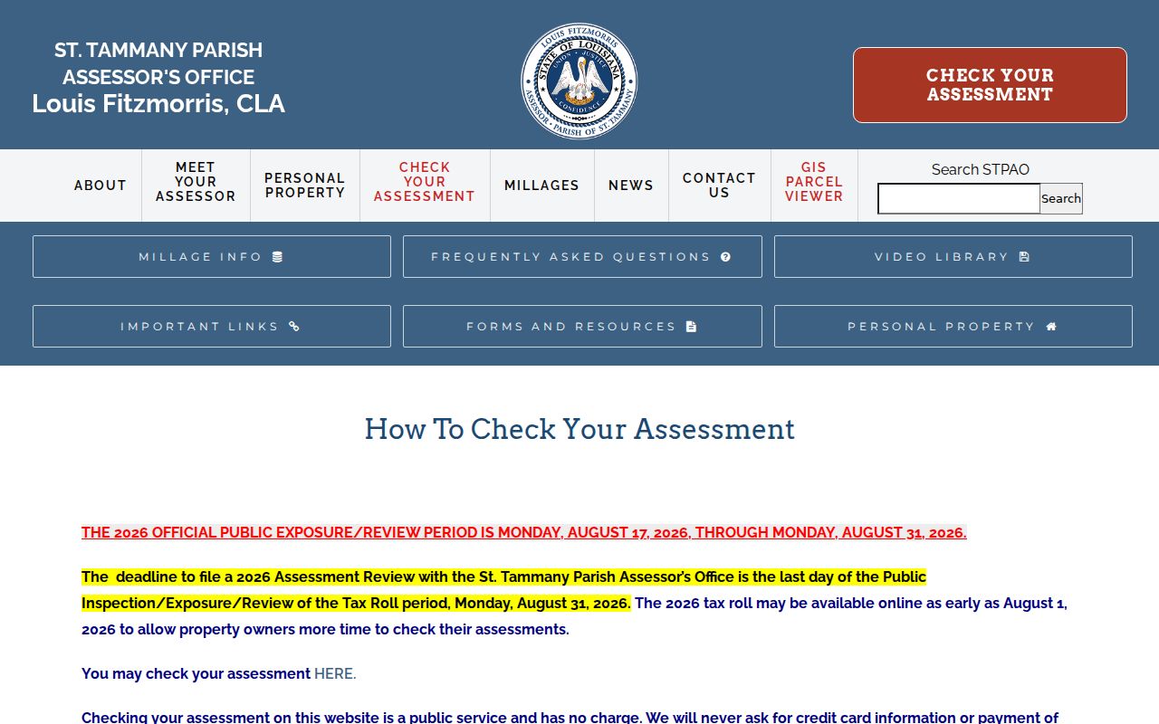 St. Tammany Parish Assessor assessment search instructions for Slidell addresses
