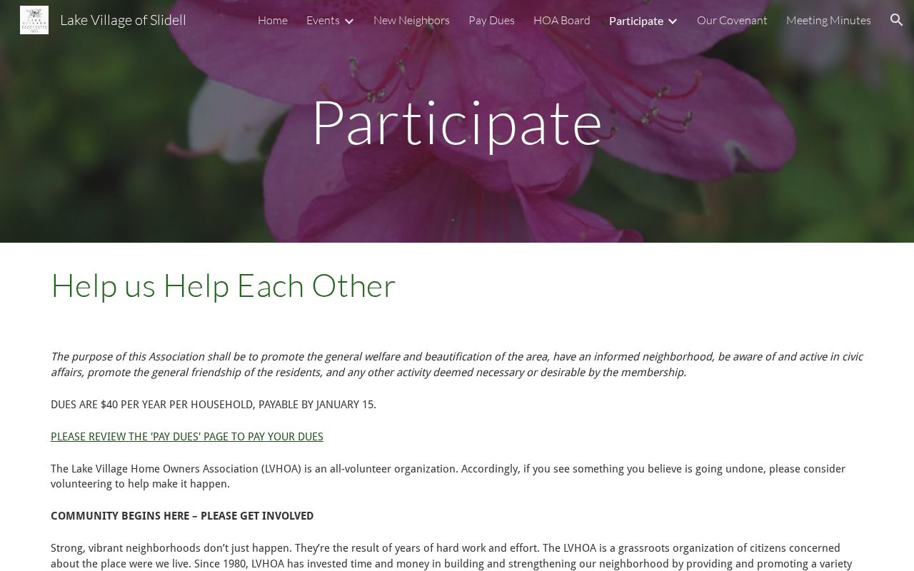 Lake Village of Slidell participation page used as a community geography clue